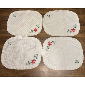 Vintage Quilted Placemats‎ Set of 4 Poinsettia Cross Stitch Holiday christmas